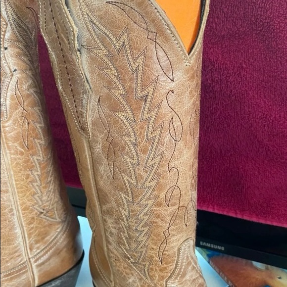 Women's Tan Goat Snip Toe Western Boots Sz 8B - Picture 5 of 7
